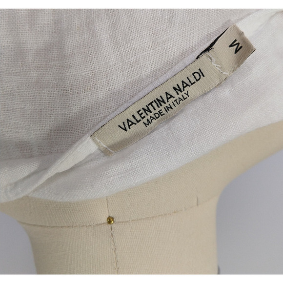 Valentina Naldi White Linen Top Size S Flutter Ruffle Sleeve Embroidered Italy - Picture 6 of 7